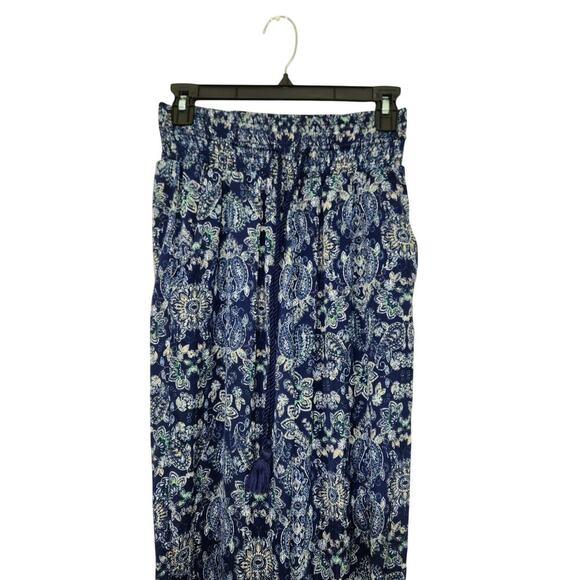 Aerie Blue Paisley Harem Pants Size Small High Rise Elastic Tie Waist Pockets - Picture 3 of 9